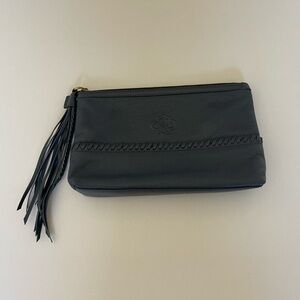 orYany Navy blue tassel leather clutch